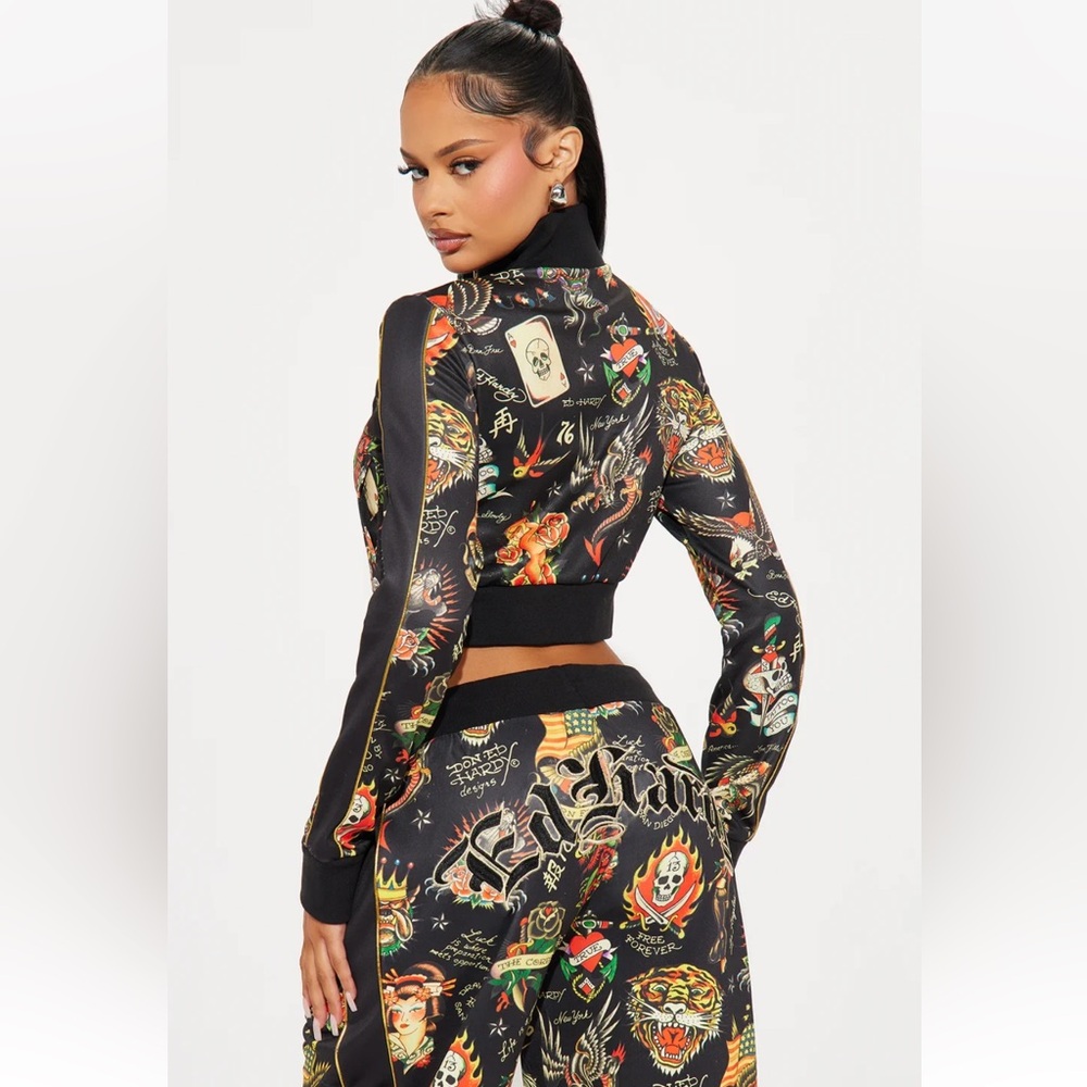 NEW! ED HARDY Y2K Shrunken Flashboard Tracksuit Jacket & Pant Set Size S - Picture 3 of 7